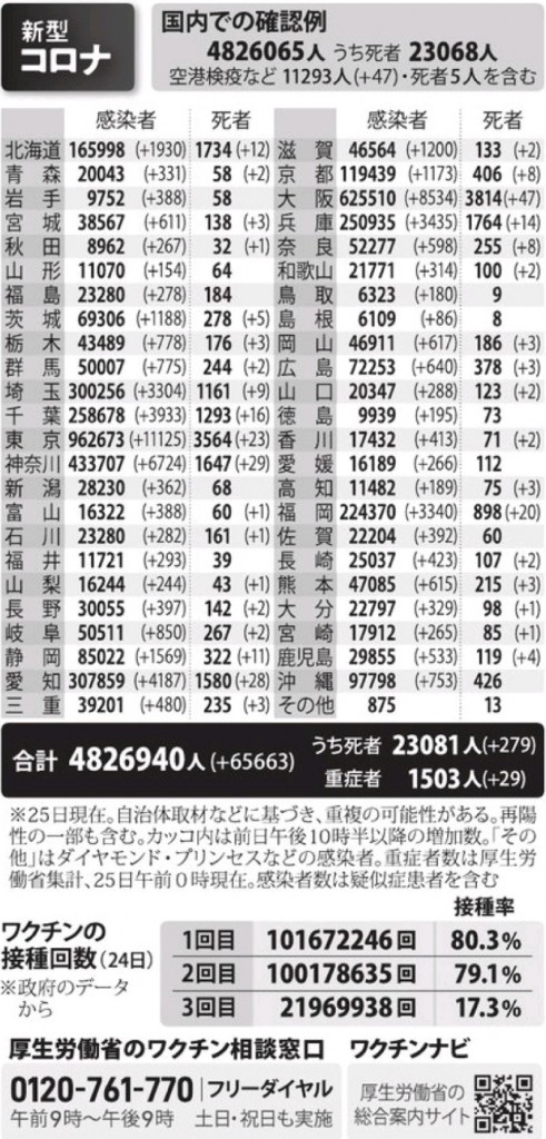 国内の新型コロナウィルス感染者数　※2月25日現在