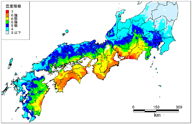 南海トラフ地震・震度分布