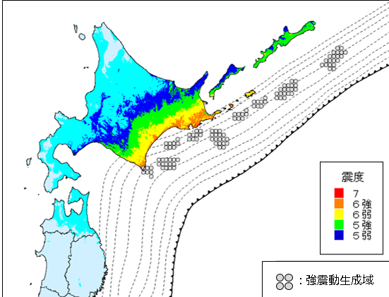 千島海溝モデル・震度分布