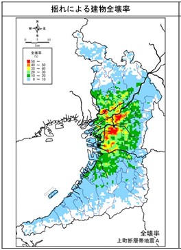 上町断層帯地震・建物全壊率 