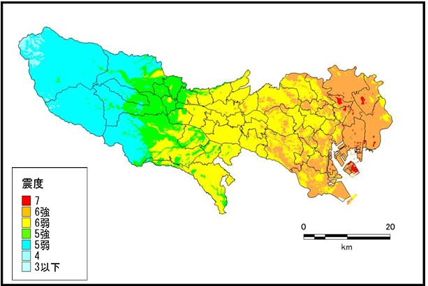 都心東部直下地震の震度分布 