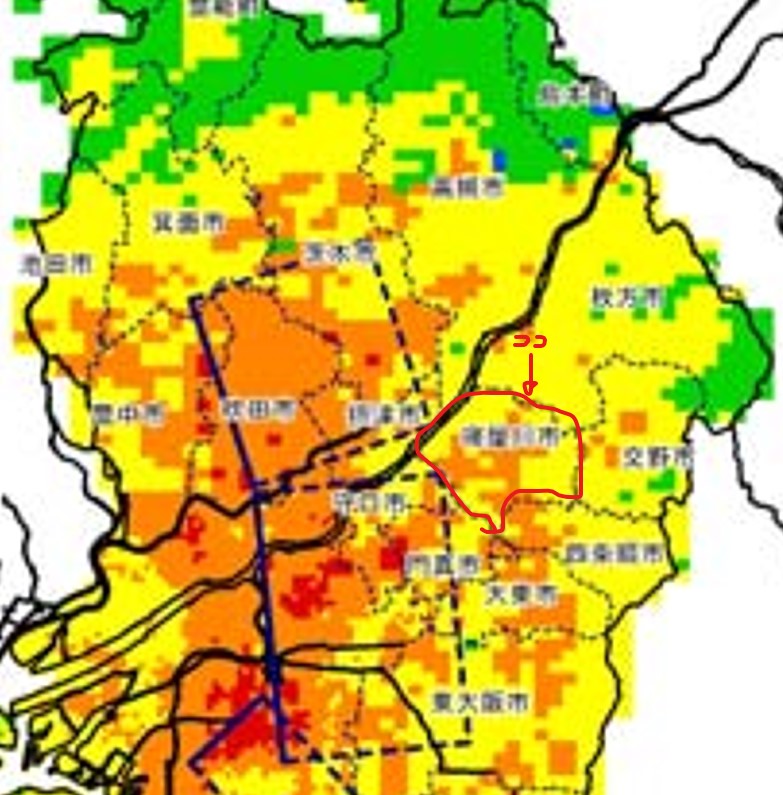 上町断層帯地震・震度分布図(拡大)